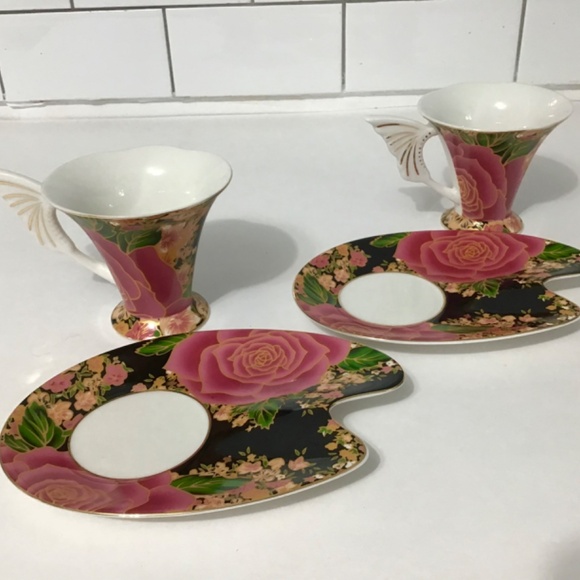 VTG Adeline Porcellana Fine Set of 2 Tea Cup and Saucer Set Floral Design - Picture 11 of 12